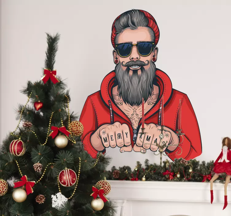 Hipster santa claus olohuoneen seinän sisustus - Tenstickers