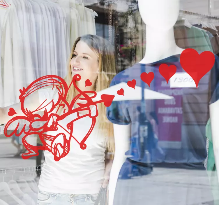 Ikkunatarra amor ja sydämet - Tenstickers