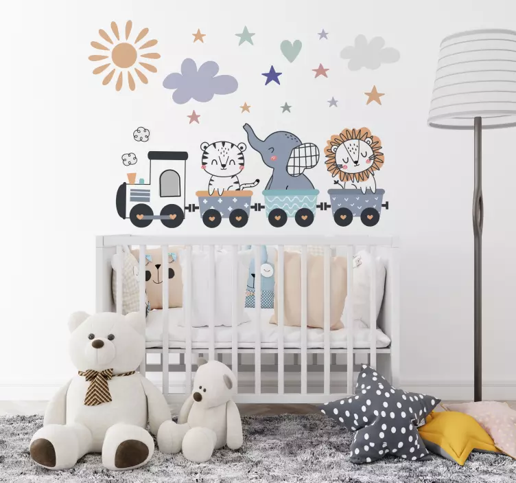 Iloiset eläimet kouluttavat kuvitelma tarra - Tenstickers