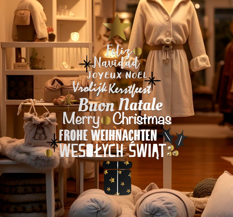 Joulukuusi eri kielillä näyteikkuna tarra - Tenstickers