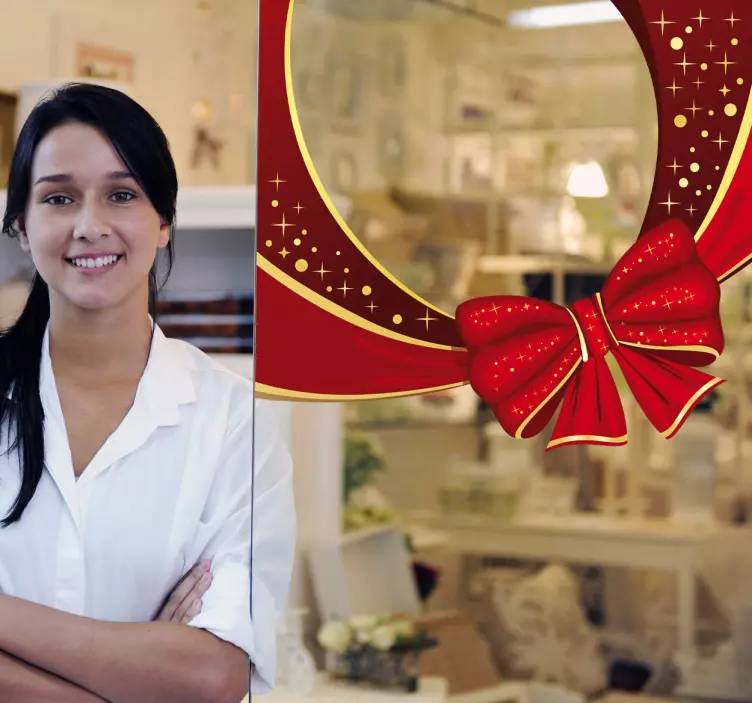 Punainen nauha joulutarroja näyteikkunaan - Tenstickers