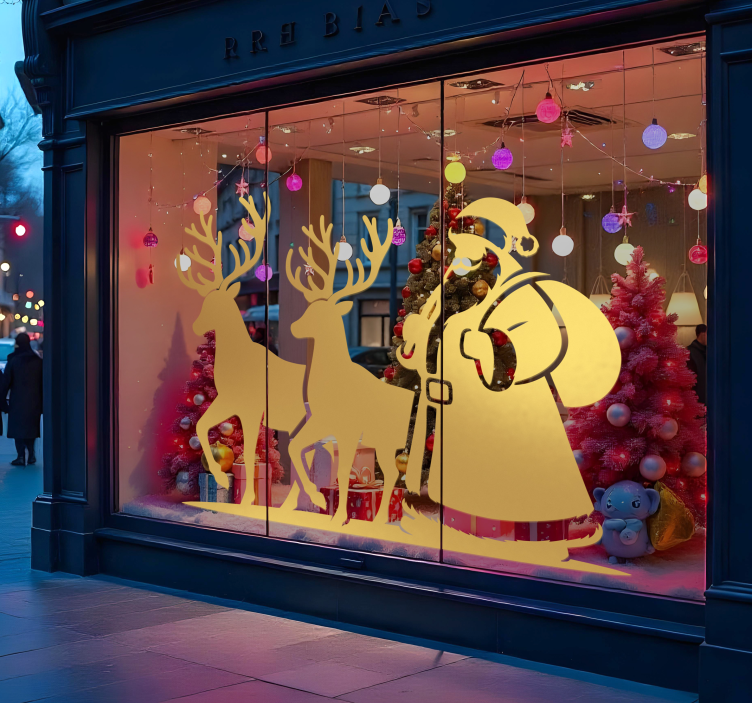 Joulupukin siluetti joulutarroja näyteikkunaan - Tenstickers