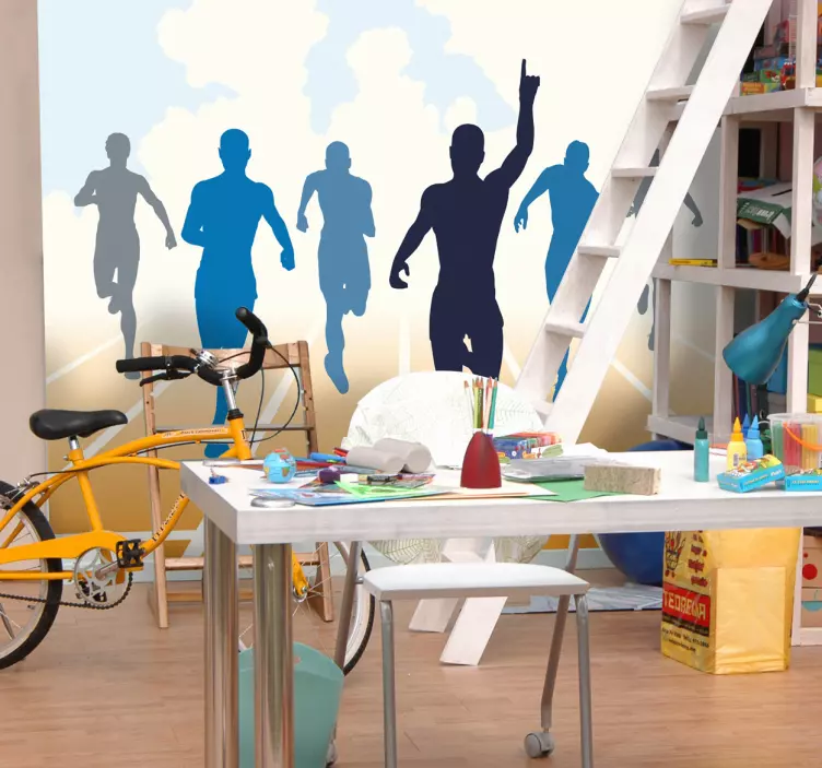 Juoksevat ihmiset siluetti liiketoiminnan tarra - Tenstickers