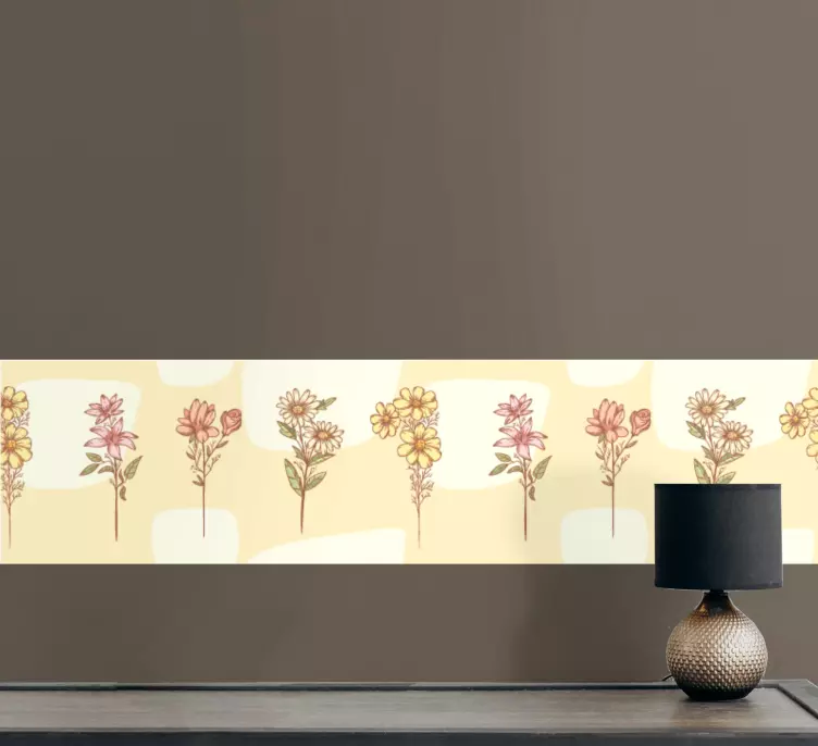 Käsin piirretty kukka asetettu koristereunus tarra - Tenstickers