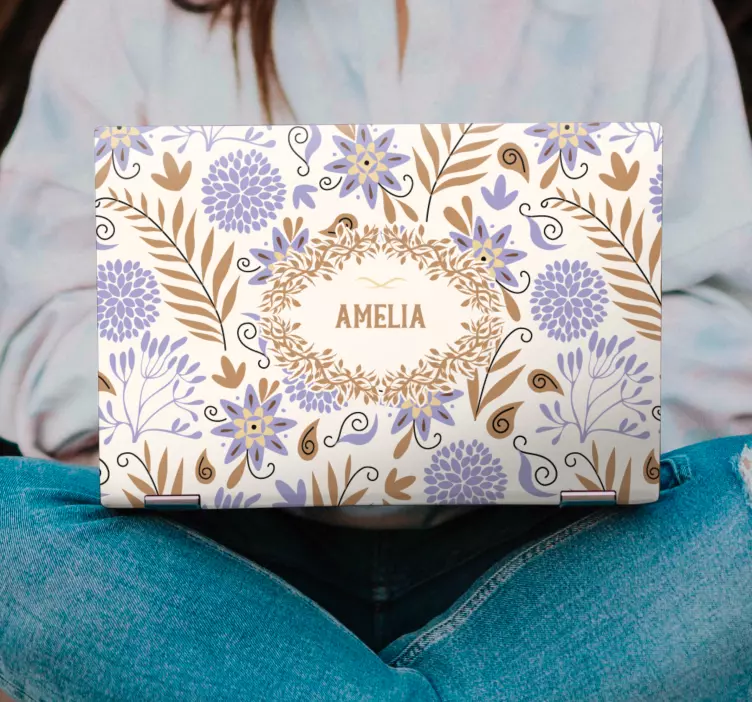 Käsinmaalattu vintage -kukkakuvio Läppäritarra - Tenstickers