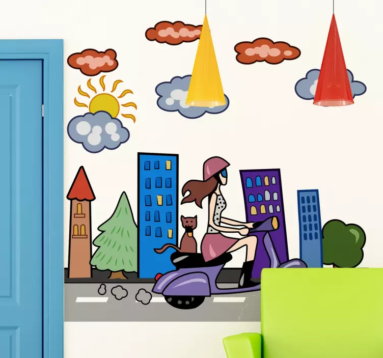 Kaupunkityttö skootteritarrassa - Tenstickers