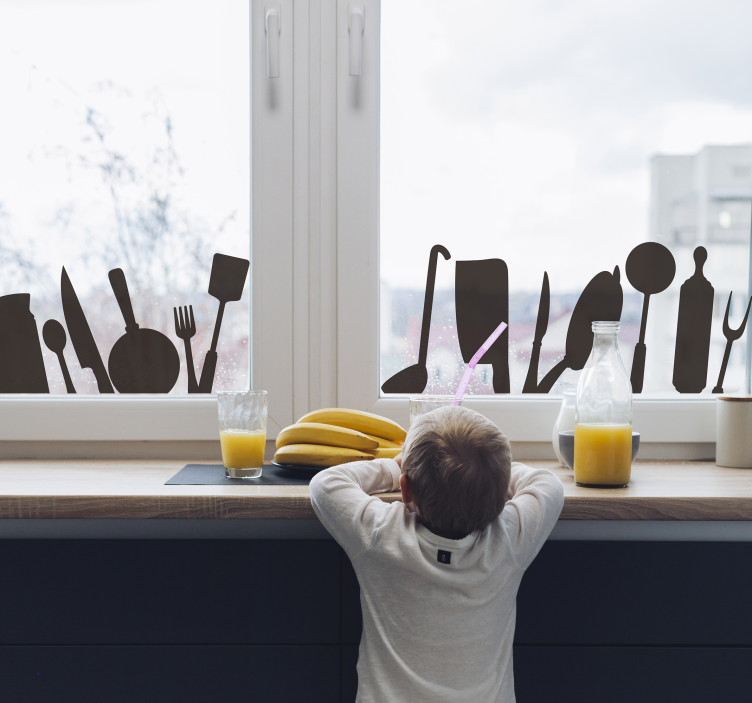 Keittiövälineet ikkunavinyyli tarra - Tenstickers