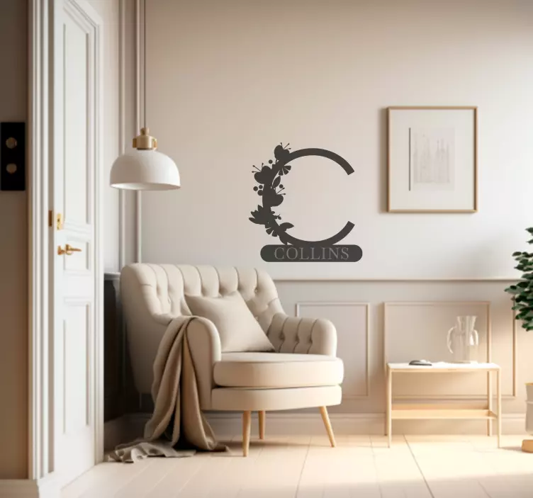 Kukka alkunimen mukautettu tarra - Tenstickers