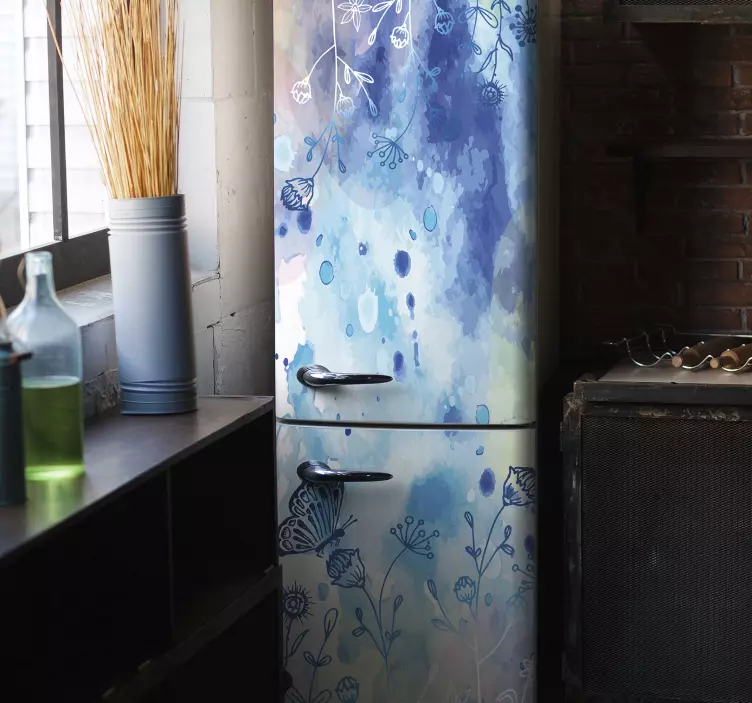 Kukka piirustus ja perhosia Jääkaappitarra - Tenstickers