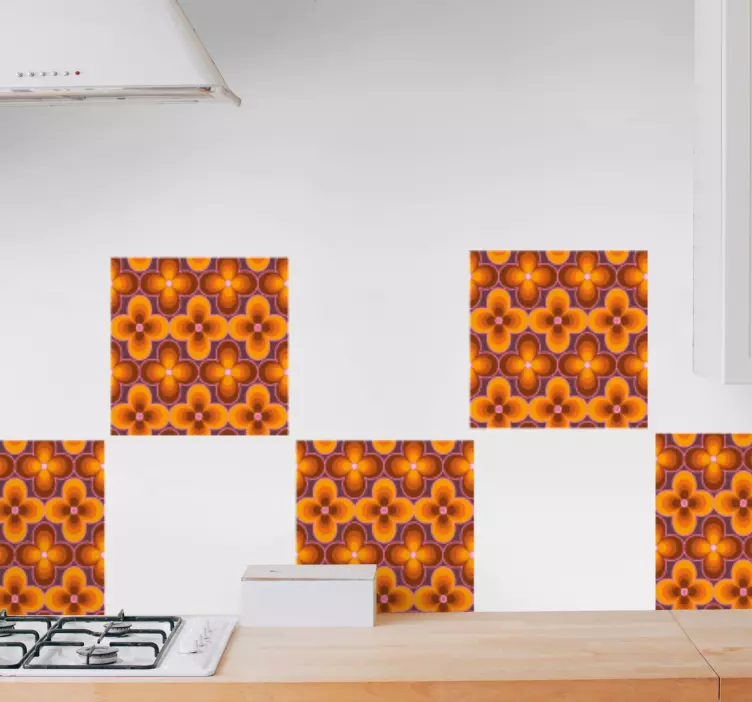 Kukka retro groovy kuvio kaakelitarra - Tenstickers