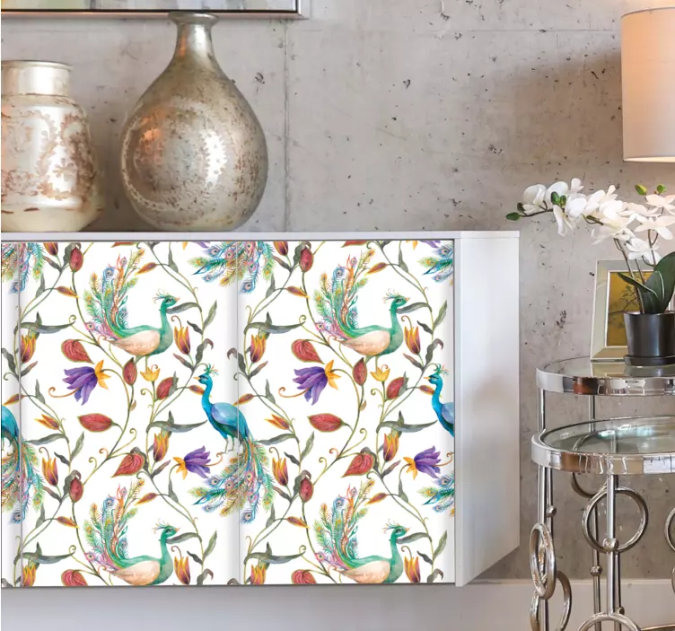 Kukkainen riikinkukkokuvio huonekalutarra - Tenstickers