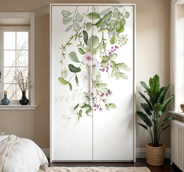 Kukkia ja lehtiä huonekalutarra - Tenstickers