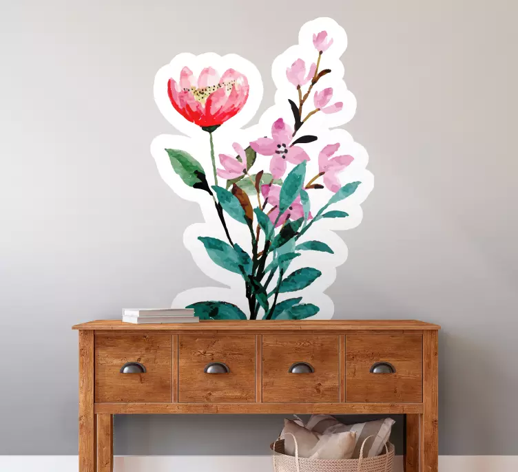 Kukkia valkoisella pohjalla kukkaisa seinätarra - Tenstickers