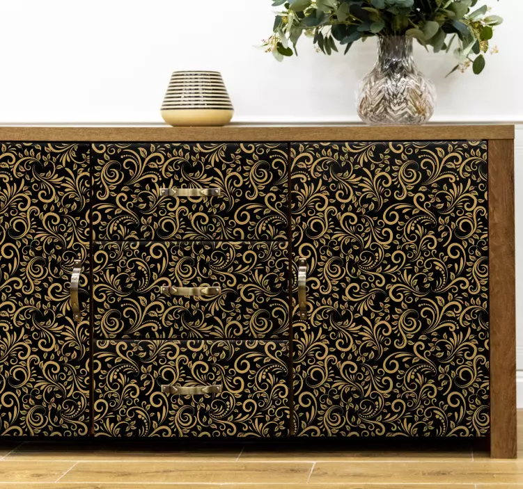 Kultaisia lehtiä grafiittitaustan päällä Huonekalutarrat - Tenstickers