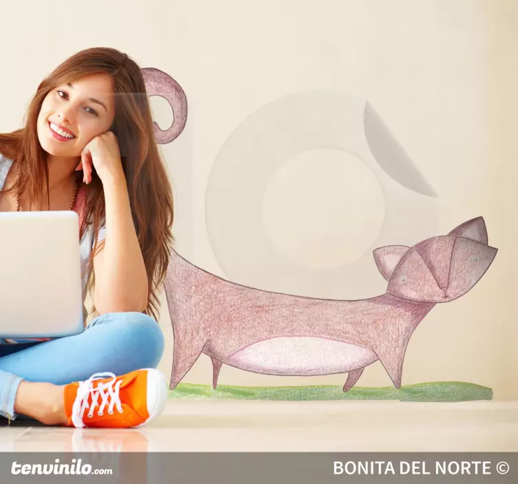 Lapset kissan kuva seinä tarra - Tenstickers