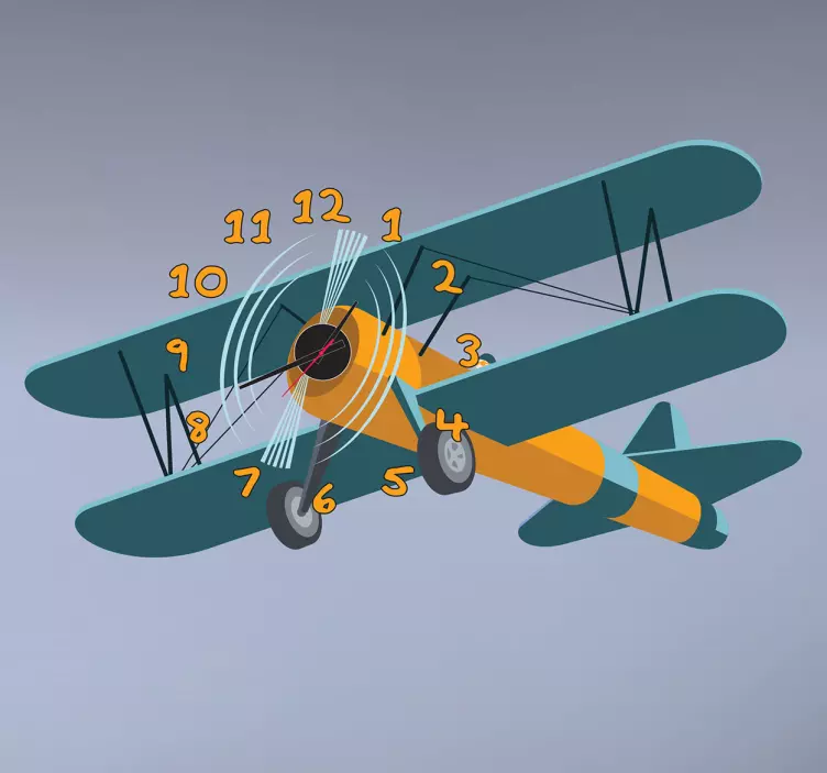 Lasten lentokoneen seinäkello tarra - Tenstickers