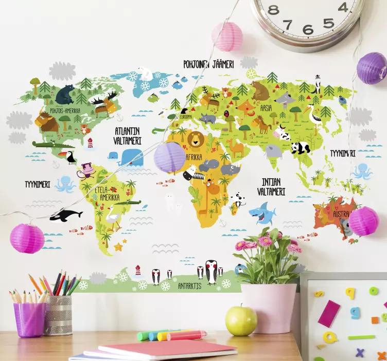 Lasten seinätarra maailmankartta seinälle - Tenstickers