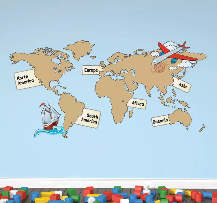 Maailmankartta Maanosat Tarra - Tenstickers