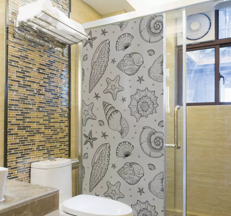 Meren elämää ja simpukoita Suihkuseinätarra - Tenstickers