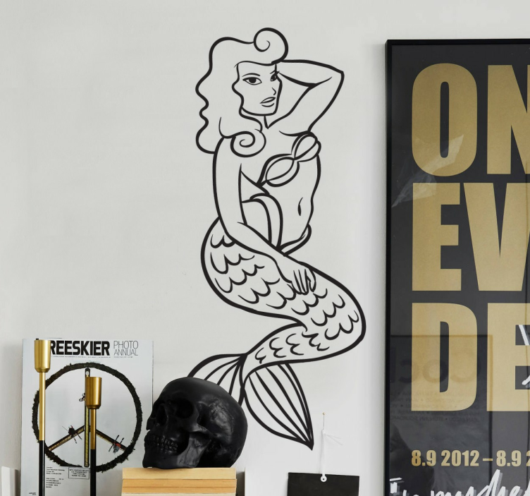 Merenneito tatuointi ääriviivat seinä tarra - Tenstickers