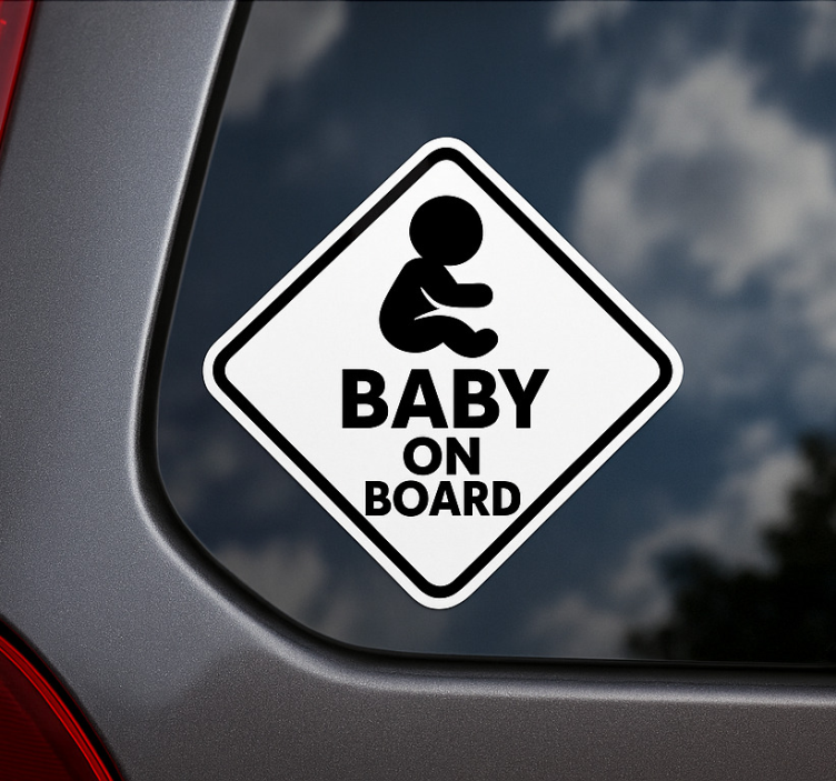 Mustavalkoinen muotoilu baby on board tarra - Tenstickers