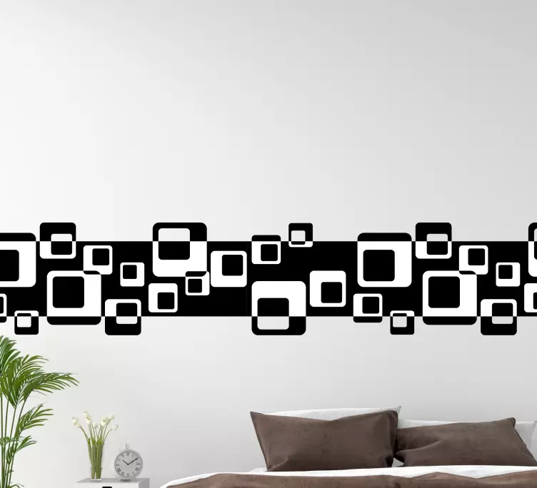 Mustavalkoiset neliöt koristereunus tarra - Tenstickers