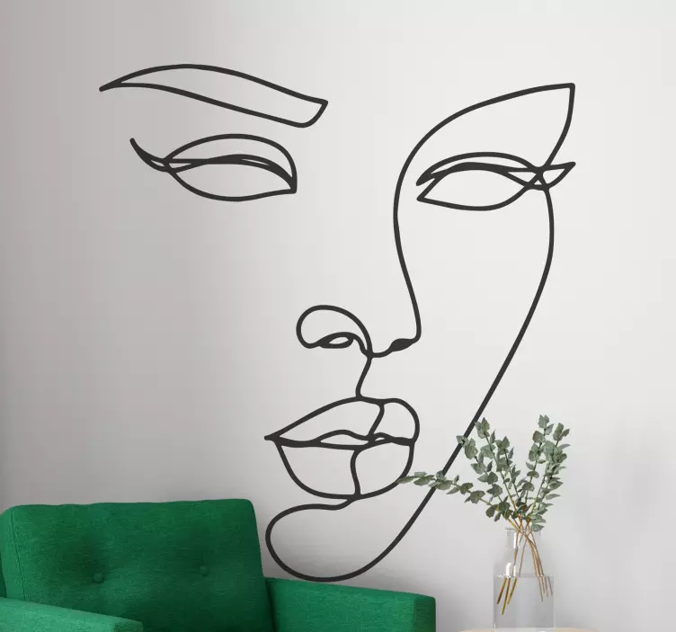 Naisen kasvot minimalistiset sisustustarroja ihmisistä - Tenstickers