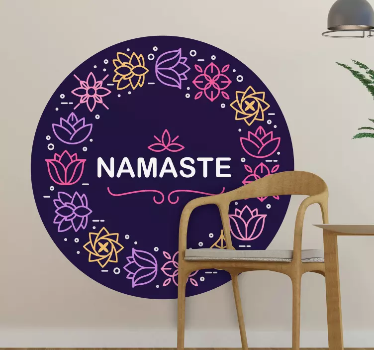 Namaste-kukkaympyrän muotoilu luontoaiheinen seinätarra - Tenstickers