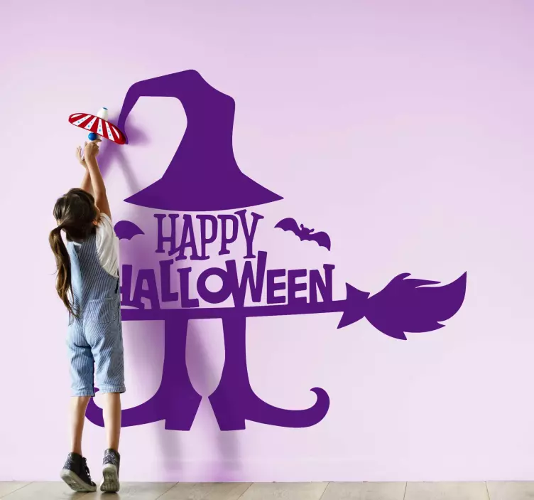 Hieno noita ja luuta teksti halloween tarrat - Tenstickers