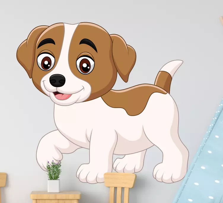 Onnellinen pieni sarjakuva koira kissatarra ja koiratarrat - Tenstickers