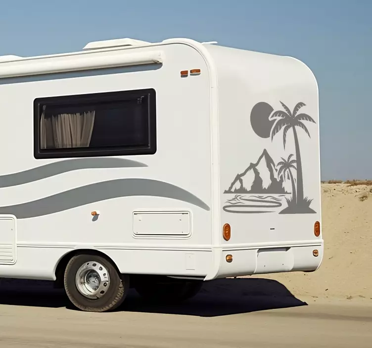 Palmu ja vuoret tarra asuntovaunuun - Tenstickers