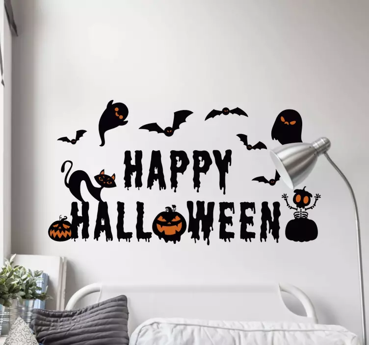 Pelottava teksti eri olennoilla halloween tarrat - Tenstickers