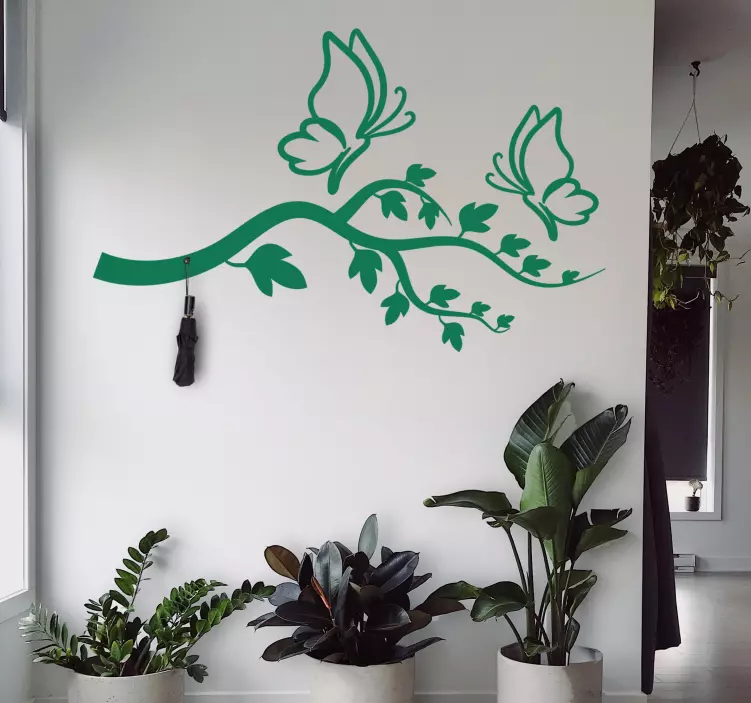 Perhosia oksalla naulakko sisustustarra - Tenstickers