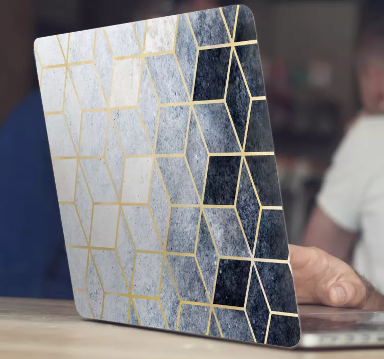 Pidättäydy sinisestä kuutiokuviosta Läppäritarra - Tenstickers