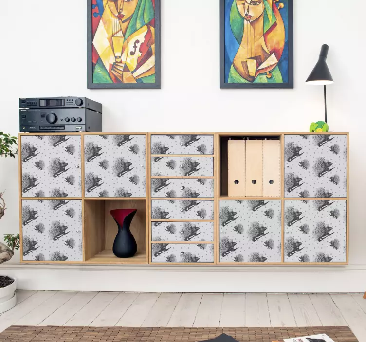 Piikkisika mustavalkoinen Huonekalutarrat - Tenstickers