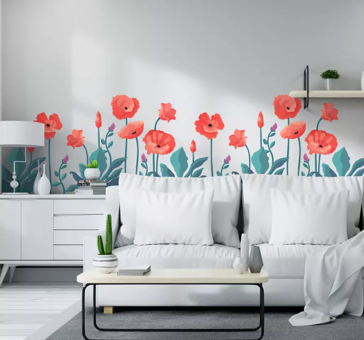 Piirrettyjä unikoita perhosilla kukkatarra - Tenstickers