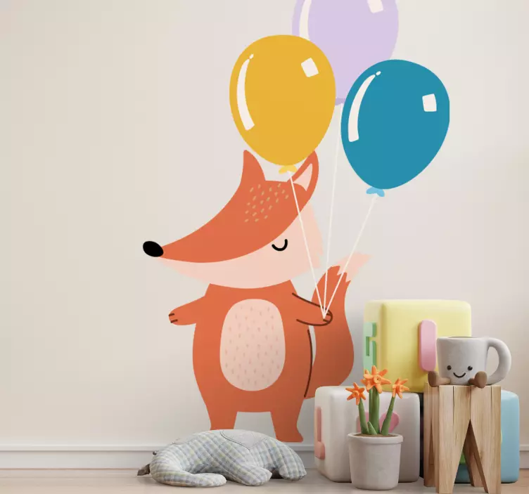 Pohjoismainen kettu ilmapalloilla kuvitelma tarra - Tenstickers