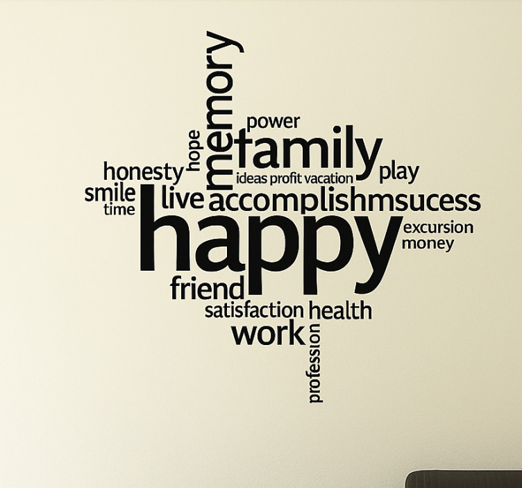 Positiivisten sanojen kollaasi sisustustarra olohuoneeseen - Tenstickers