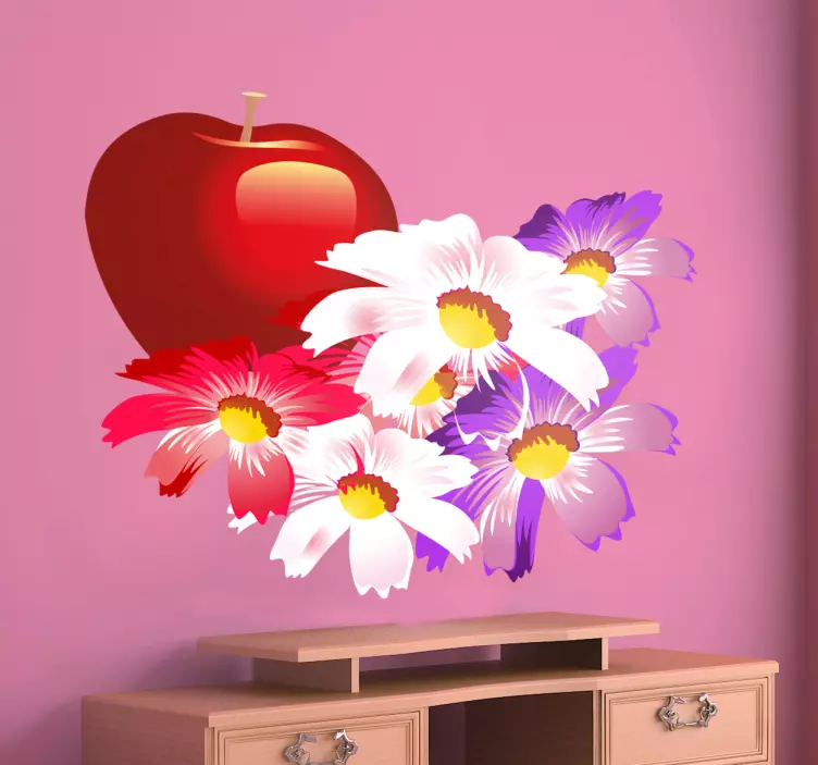 Punainen omena ja kukat jääkaappi tarra - Tenstickers