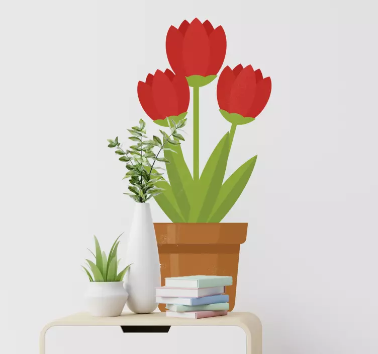 Kauniit punaiset tulppaanit ruukussa kukkatarra - Tenstickers