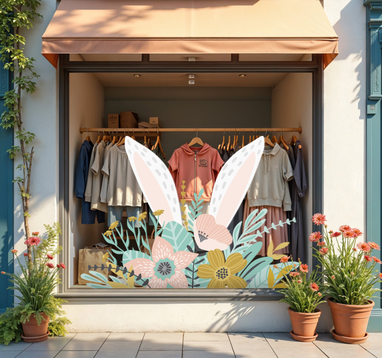 Pupun korvat ja kasvit näyteikkuna tarra - Tenstickers