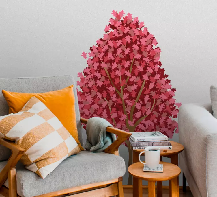 Puu vaaleanpunaisilla kukilla sisustustarra ruokasaliin - Tenstickers