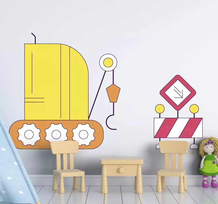 Rakennusajoneuvotunnelma seinätarra lastenhuone - Tenstickers