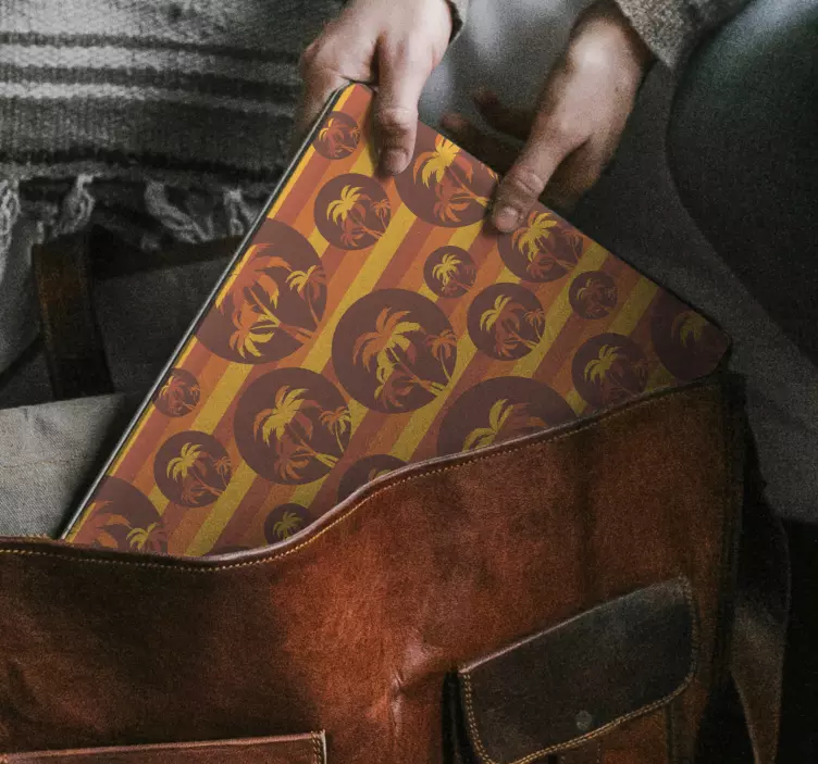 Retro auringonlasku ja kämmenet kuvio läppäri tietokone Läppärita - Tenstickers