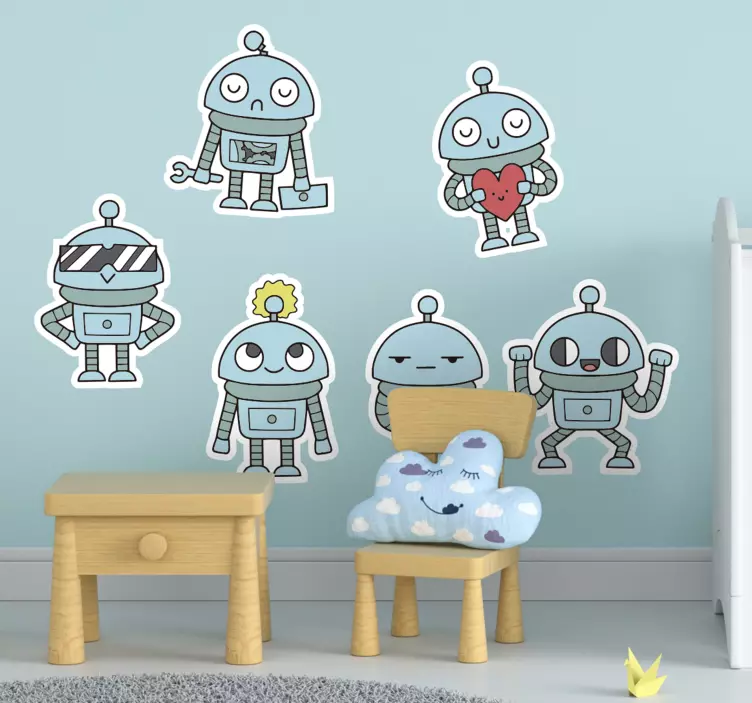 Robotit pakkaavat lasten makuuhuoneen seinätarran - Tenstickers