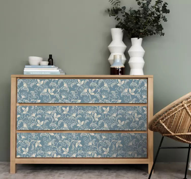 Sininen ja beige yksityiskohtien kuvio Huonekalutarrat - Tenstickers