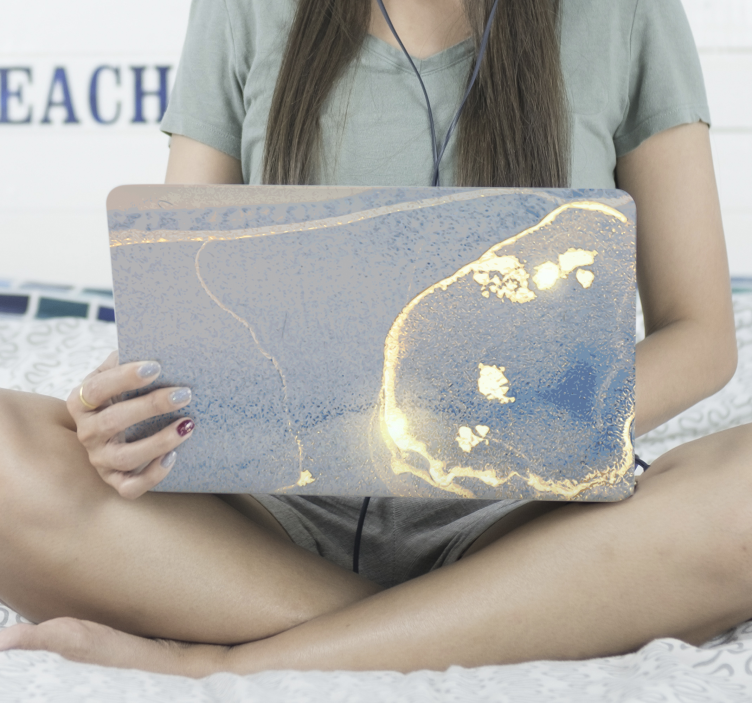 Sininen ja kulta marmori Läppäritarra - Tenstickers