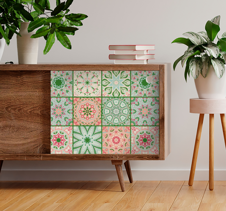 Sininen ja vihreä sävy laatta kuten neliön sisustus Huonekalutarr - Tenstickers