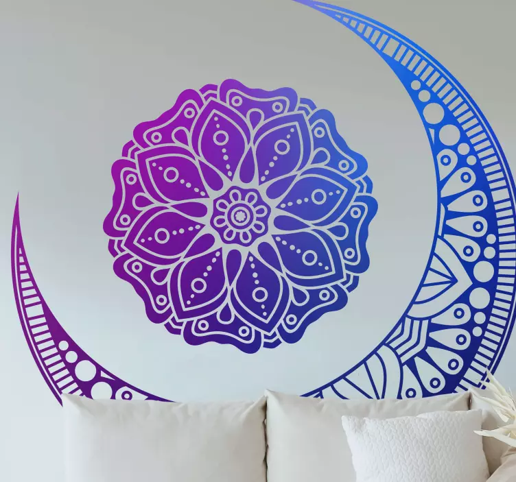 Sininen ja violetti mandala kuun kanssa kukkatarrat - Tenstickers
