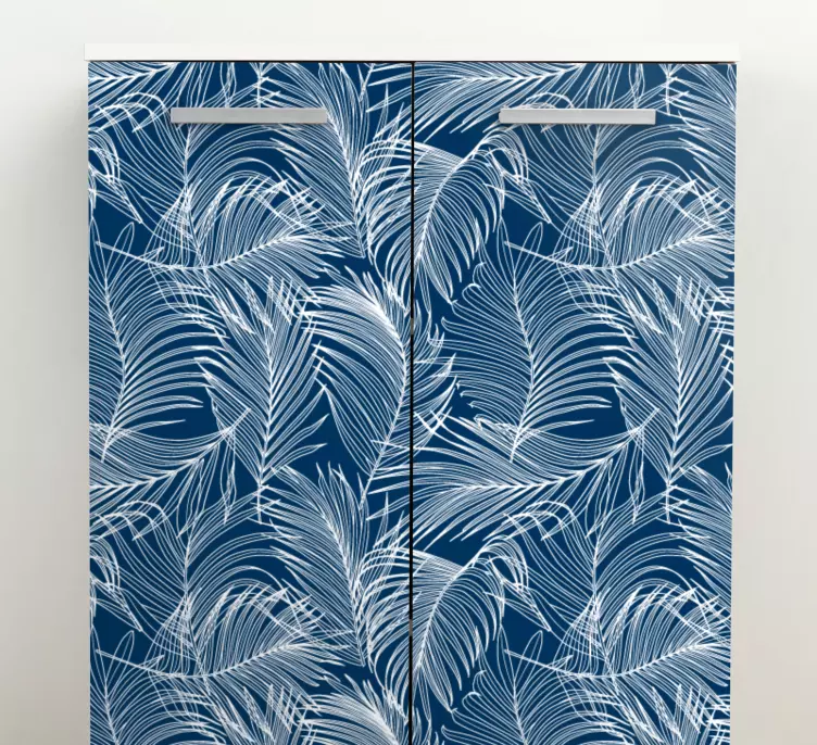Siniset lehdet valkoisella ääriviivalla Huonekalutarrat - Tenstickers